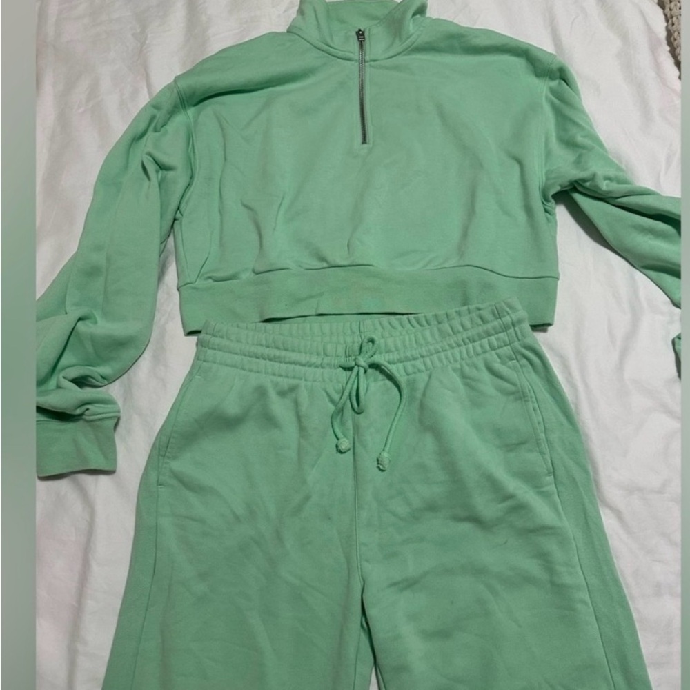 TNA Light Green Zip-Up Fleece Set